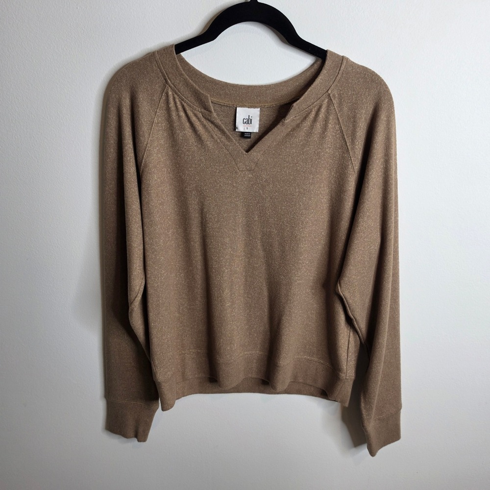 Cabi Pullover Top Women Size S Heathered Brown V-Neck Raglan Long Sleeve 4752